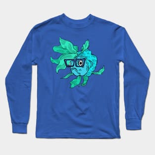 Hipster Blue-Fish Long Sleeve T-Shirt